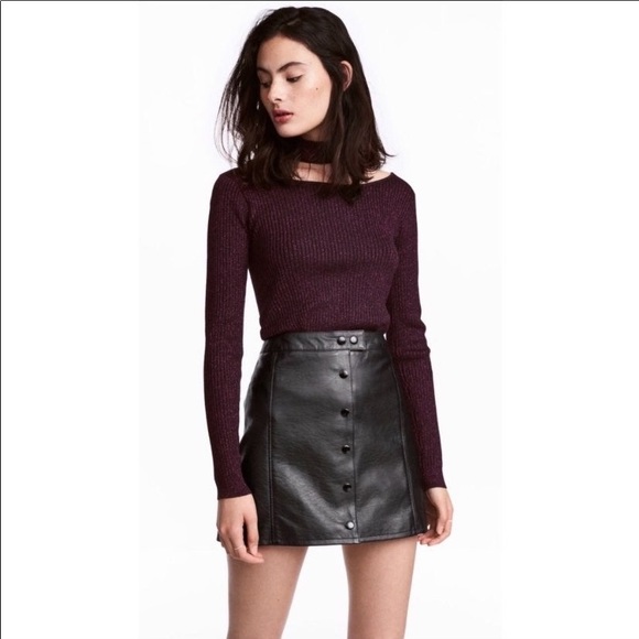 Divided Skirt Faux Vegan Textured Leather Full Front Snap-On - Picture 12 of 13